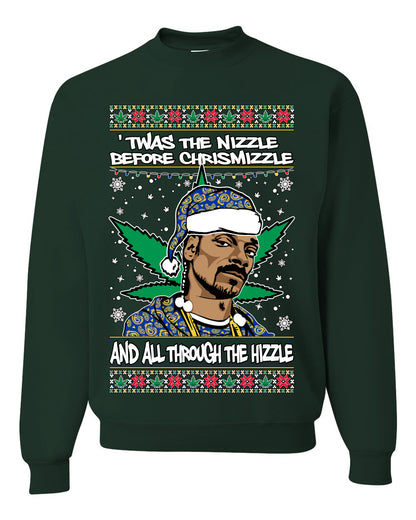 Ugly Crewneck Christmas Sweater "'Twas The Nizzle Before Chrismizzle" Shark & Hammer Snoop Xmas Ugly Christmas Sweater Unisex Crewneck Sweatshirt