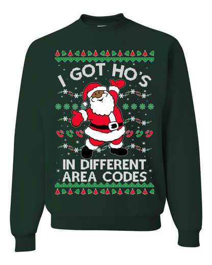 I Got Ho's in Different Area Codes, Black Santa Claus, Shark & Hammer, Premium Ugly Christmas Graphic Hoodie Sweater Sweatshirt Ugly Christmas Sweater Unisex Crewneck Sweatshirt