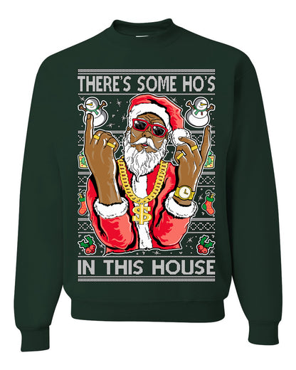 Crewneck Ugly Holiday Unisex Sweatshirt Sweater Graphic Black Santa Claus Gangster Bling Ho's In This House, Shark & Hammer Ugly Christmas Sweater Unisex Crewneck Sweatshirt