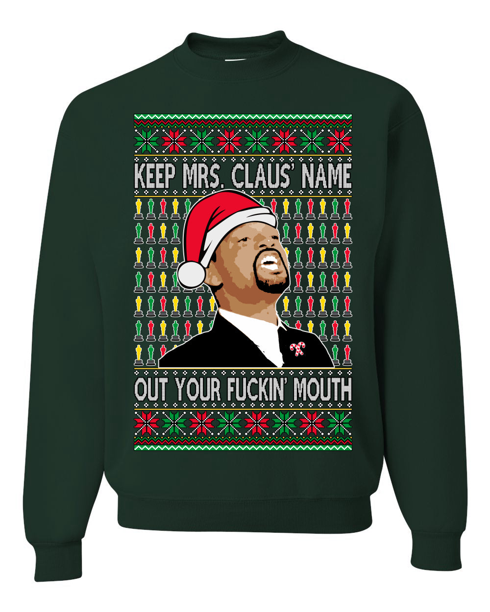 Will Smith Slapping Chris Rock Meme "Get Mrs Claus' Name Out of Your Mouth" Shark & Hammer, Graphic Unisex Ugly Xmas Sweater Sweatshirt Ugly Christmas Sweater Unisex Crewneck Sweatshirt