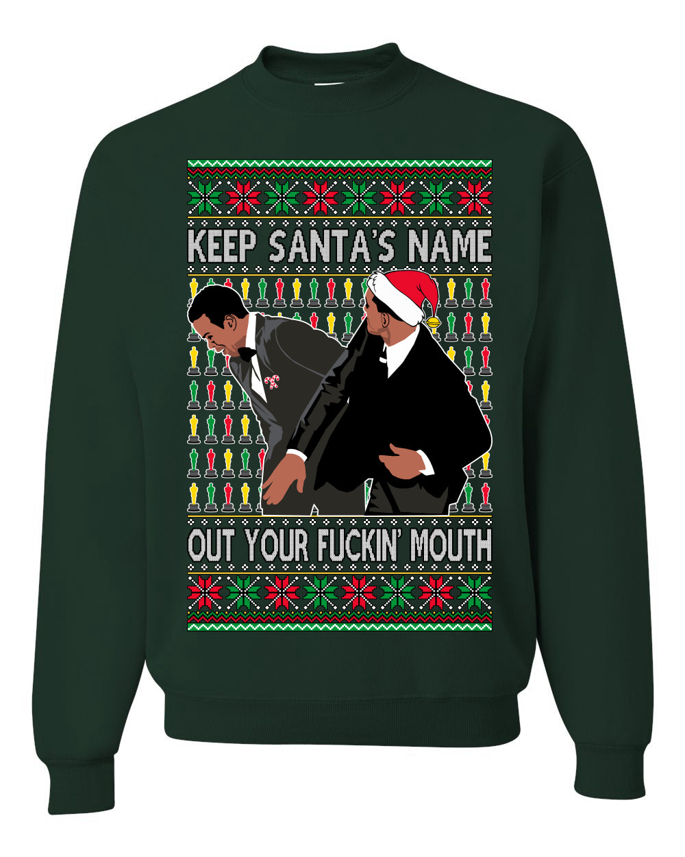 Unisex Graphic Meme Ugly Christmas Crewneck Sweater Sweatshirt, Will Smith Slapping Chris Rock, Wife, Award Show Joke, Shark & Hammer  Ugly Christmas Sweater Unisex Crewneck Sweatshirt
