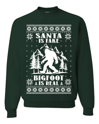 Santa Is Fake Bigfoot Is Real ,Christmas Gifts, Funny Xmas Gift Idea, Ugly Christmas Sweater Unisex Crewneck Sweatshirt