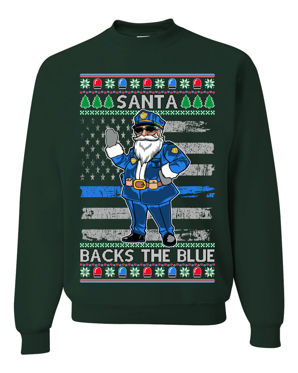 Santa Backs the Blue, Christmas Gifts, Funny Xmas Gift Idea, Ugly Christmas Sweater Unisex Crewneck Sweatshirt