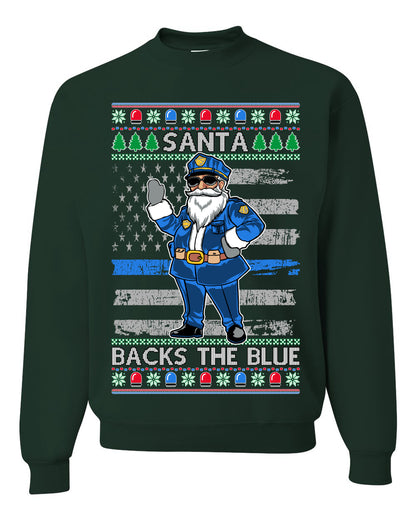 Santa Backs the Blue, Christmas Gifts, Funny Xmas Gift Idea, Ugly Christmas Sweater Unisex Crewneck Sweatshirt