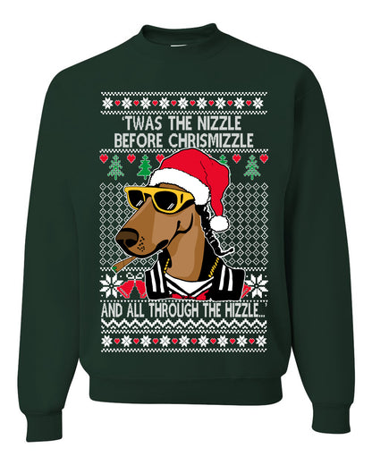 Twas The Nizzle Before Chrismizzle Gangster Dogg Rapper, Christmas Gifts, Funny Xmas Gift Idea, Ugly Christmas Sweater Unisex Crewneck Sweatshirt