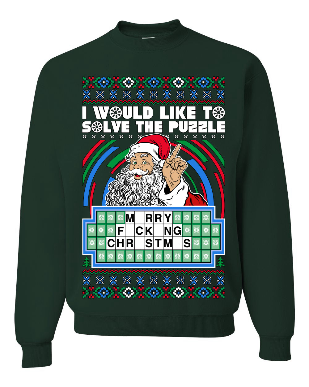 Santa Game Show I'd Like To Solve the Puzzle Wheel Ugly Christmas Sweater, Christmas Gifts, Funny Xmas Gift Idea, Unisex Crewneck Sweatshirt
