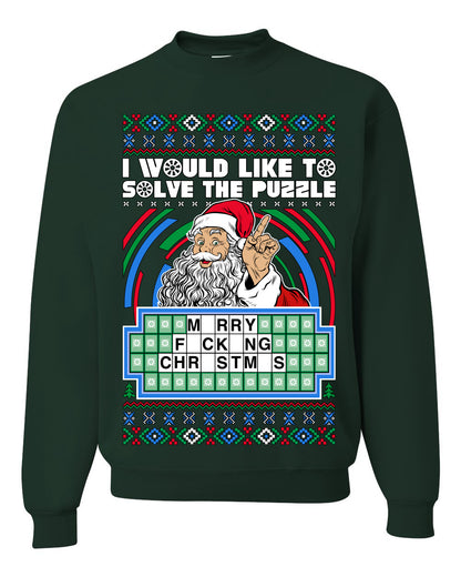 Santa Game Show I'd Like To Solve the Puzzle Wheel Ugly Christmas Sweater, Christmas Gifts, Funny Xmas Gift Idea, Unisex Crewneck Sweatshirt