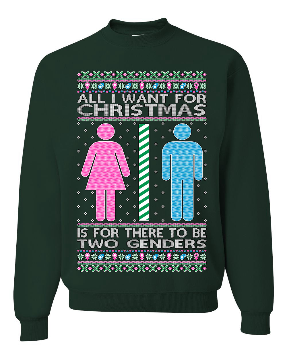 All I Want For Christmas Is For There To Be Two Genders, Christmas Gifts, Funny Xmas Gift Idea Ugly Christmas Sweater Unisex Crewneck Sweatshirt