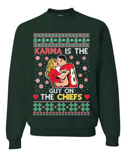 Karma is the Guy on the Football Team, Christmas Gifts, Funny Xmas Gift Idea, Ugly Christmas Sweater Unisex Crewneck Sweatshirt