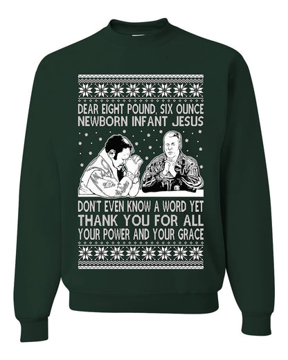 8 Pound 6 Ounce Baby Jesus Shake and Bake, Birthday Jesus, Funny Xmas Gift Idea, Ugly Christmas Sweater Unisex Crewneck Sweatshirt