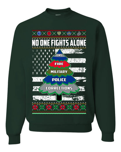 No One Fights Alone, The Heroes, Christmas Gifts, Funny Xmas Gift Idea, Ugly Christmas Sweater Unisex Crewneck Sweatshirt