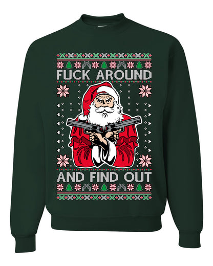 F Around And Find Out Santa, Christmas Gifts, Funny Xmas Gift Idea, Ugly Christmas Sweater Unisex Crewneck Sweatshirt