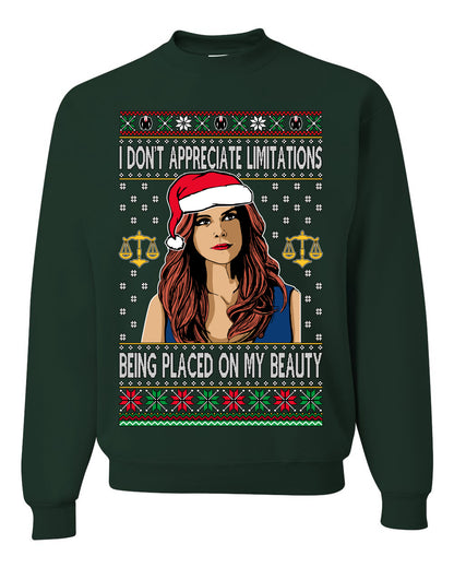 Donna TV Show Parody Don't Appreciate Limitations Being Placed, Christmas Gifts, Funny Xmas Gift Idea, Ugly Christmas Sweater Unisex Crewneck Sweatshirt