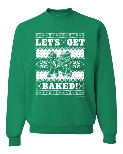 Unisex Crewneck Graphic Ugly Xmas Sweater Sweatshirt, Holiday Ginger Bread Design, Let's Get Baked  Ugly Christmas Sweater Unisex Crewneck Sweatshirt