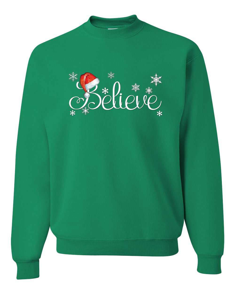 Men's Christmas Long Sleeve Shirt Snowflake Santa Hat Believe  Ugly Christmas Sweater Unisex Crewneck Sweatshirt
