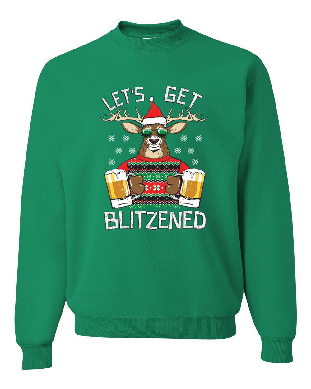 Unisex Ugly Xmas Graphic Crewneck Sweater Sweatshirt Lets Get Blitzened Deer With Beer Ugly Christmas Sweater Unisex Crewneck Sweatshirt