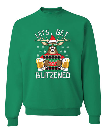 Unisex Ugly Xmas Graphic Crewneck Sweater Sweatshirt Lets Get Blitzened Deer With Beer Ugly Christmas Sweater Unisex Crewneck Sweatshirt