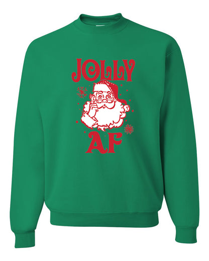 Unisex Graphic Crewneck Christmas Sweatshirt, Santa Jolly AF Ugly Christmas Sweater Unisex Crewneck Sweatshirt