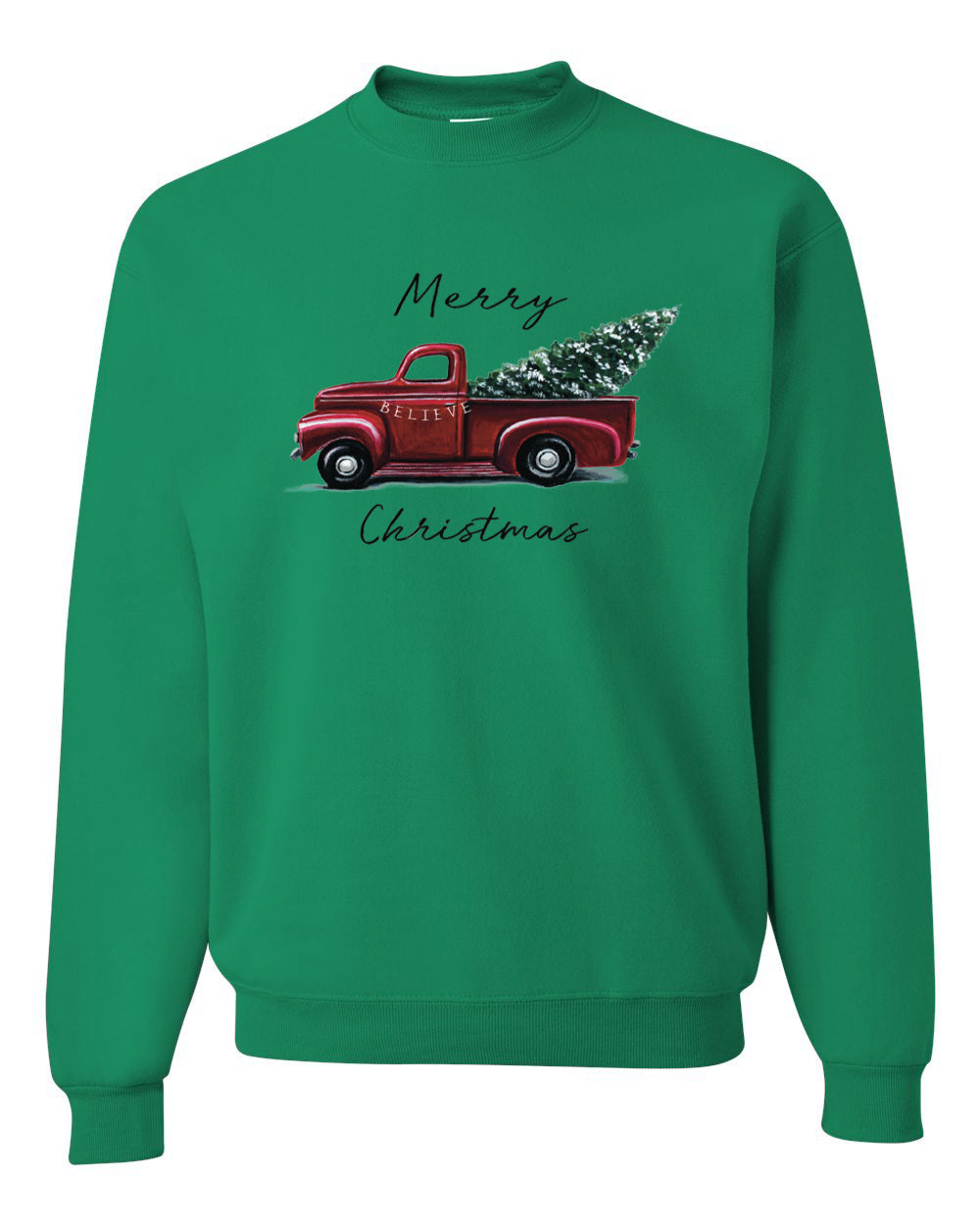 Men's Graphic Shirt, Red Pick Up Truck, Merry Christmas Ugly Christmas Sweater Unisex Crewneck Sweatshirt