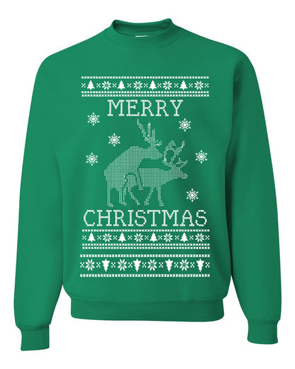 Funny Unisex Crewneck Ugly Xmas Holiday Sweater Sweatshirt Merry Christmas Reindeer Humping  Ugly Christmas Sweater Unisex Crewneck Sweatshirt