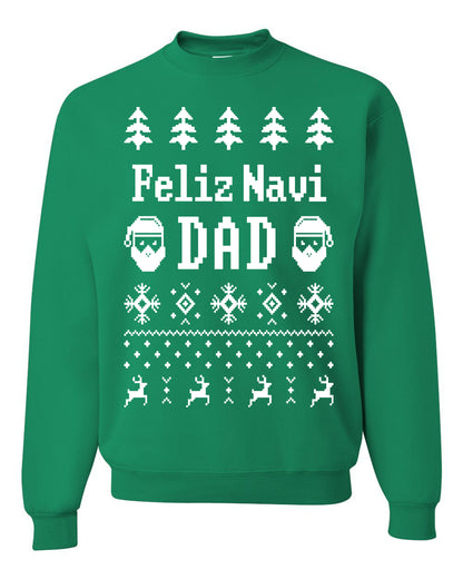 Ugly Xmas Crewneck Sweater Sweatshirt Unisex "Feliz Navidad" Ugly Christmas Sweater Unisex Crewneck Sweatshirt