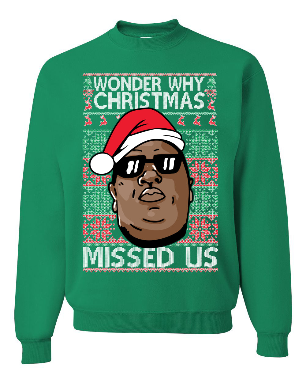Funny Biggie Wonder Why Christmas Missed Us, Christmas Gifts, Funny Xmas Gift Idea, Ugly Christmas Sweater Unisex Crewneck Sweatshirt