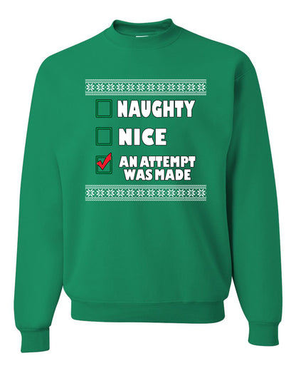 Attempted to be Naughty and Nice Men's Ugly Sweater for Christmas Long Sleeve Shirt Ugly Christmas Sweater Unisex Crewneck Sweatshirt
