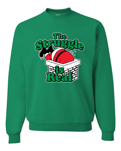 Women's Ugly Christmas Sweater Long Sleeve Scoop Top, "The Struggle is Real" Ugly Christmas Sweater Unisex Crewneck Sweatshirt