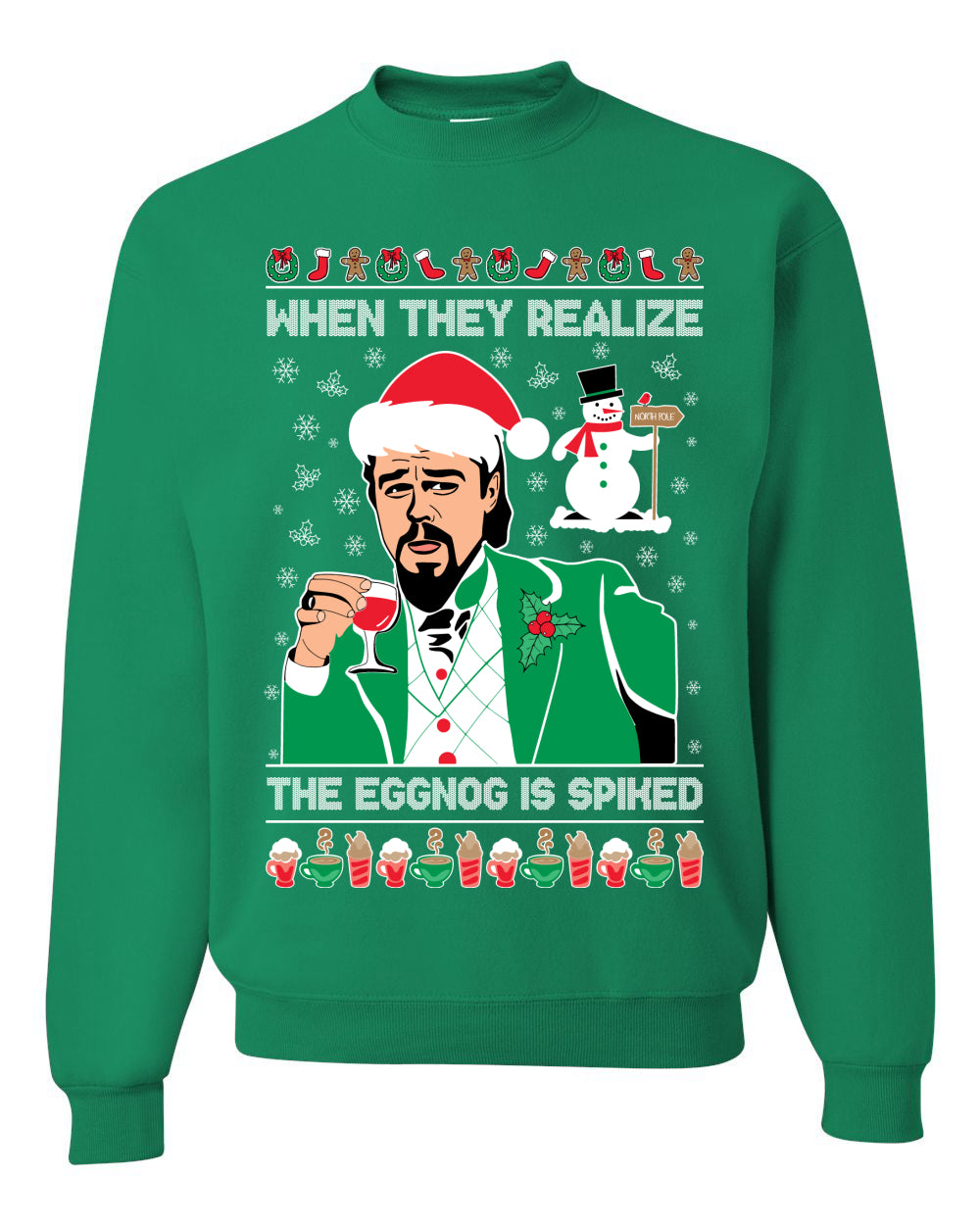 Funny Unisex Ugly Xmas Graphic Crewneck Sweater Leo The Eggnog Meme  Ugly Christmas Sweater Unisex Crewneck Sweatshirt