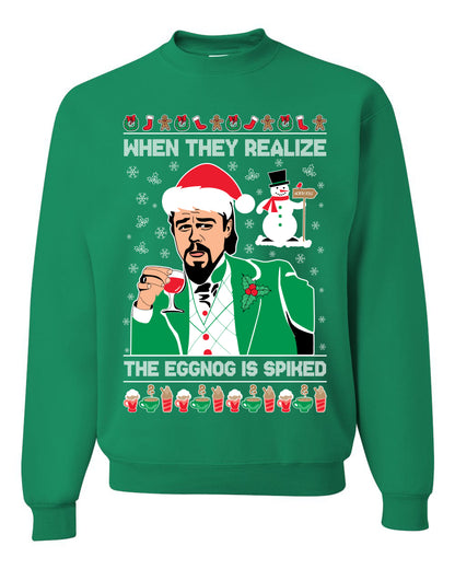 Funny Unisex Ugly Xmas Graphic Crewneck Sweater Leo The Eggnog Meme  Ugly Christmas Sweater Unisex Crewneck Sweatshirt