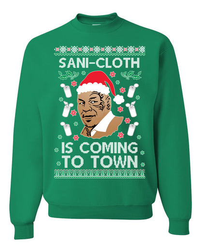 Premium Ugly Xmas Sweater Sweatshirt Graphic Hoodie, Mike Tyson, Sani Cloth is Coming to Town, Wild Bobby Ugly Christmas Sweater Unisex Crewneck Sweatshirt