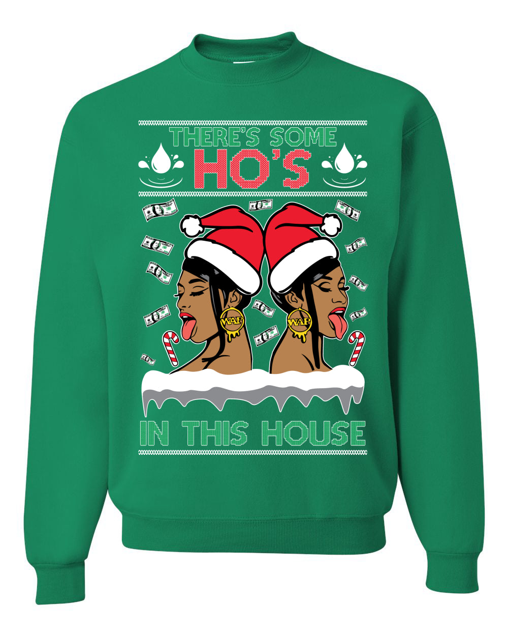 Woman Rapper Ho's In This House, Christmas Gifts, Funny Xmas Gift Idea, Ugly Christmas Sweater Unisex Crewneck Sweatshirt