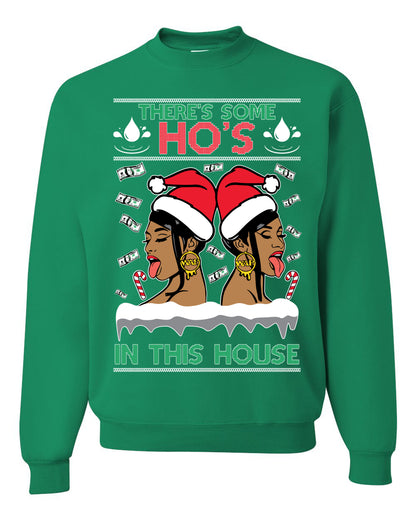 Woman Rapper Ho's In This House, Christmas Gifts, Funny Xmas Gift Idea, Ugly Christmas Sweater Unisex Crewneck Sweatshirt