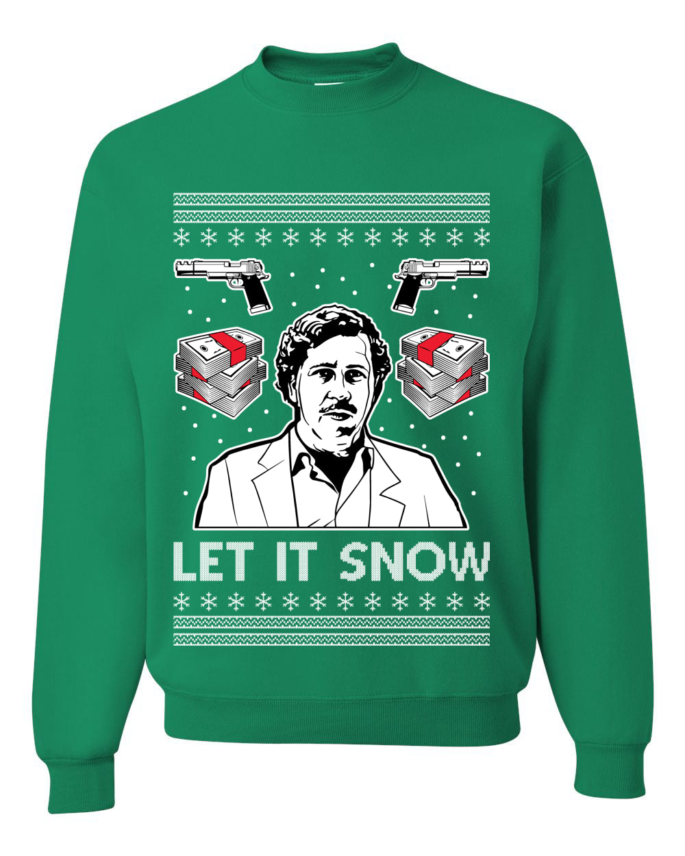 Unisex Graphic Ugly Christmas Sweater Crewneck Sweatshirt, Escobar Let It Snow Ugly Christmas Sweater Unisex Crewneck Sweatshirt