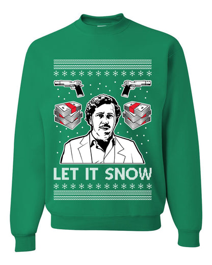 Unisex Graphic Ugly Christmas Sweater Crewneck Sweatshirt, Escobar Let It Snow Ugly Christmas Sweater Unisex Crewneck Sweatshirt
