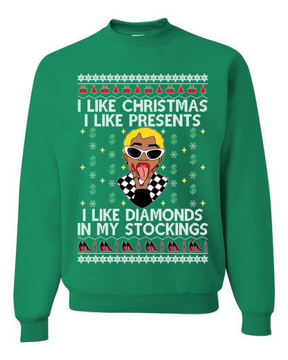 I Like Christmas, I like Presents Cardi, Christmas Gifts, Funny Xmas Gift Idea, Ugly Christmas Sweater Unisex Crewneck Sweatshirt