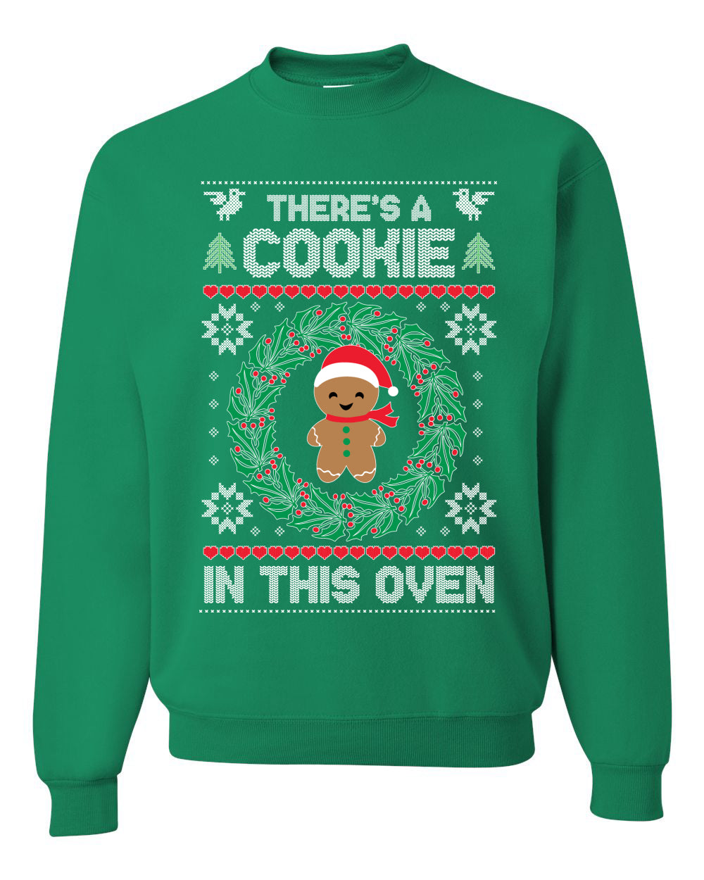 Women's Ugly Christmas  Sweater "Theres a Cookie in this Oven" Pregnancy Announcement Long Sleeve T-Shirt Ugly Christmas Sweater Unisex Crewneck Sweatshirt