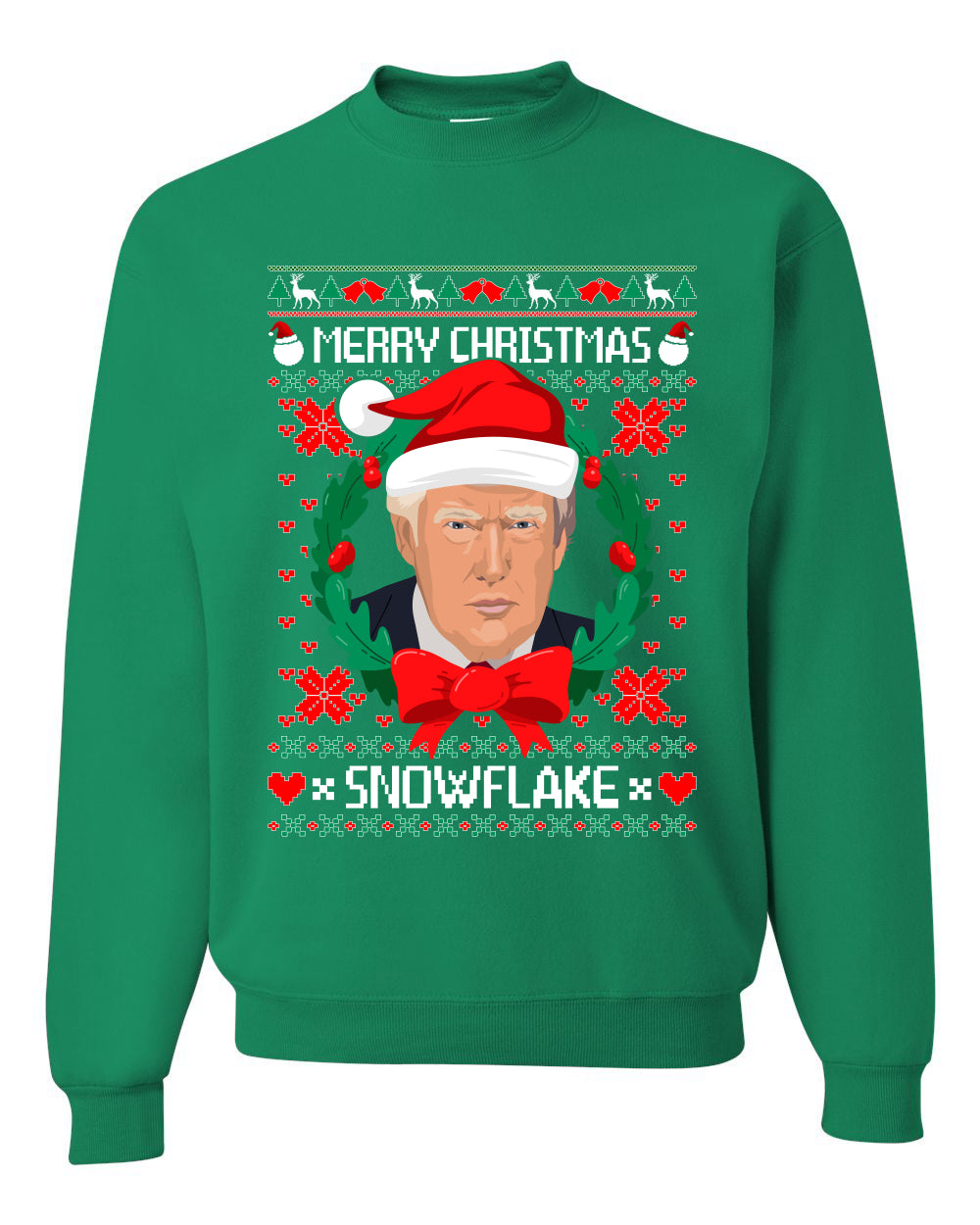 Funny Ugly Xmas Holiday Crewneck Sweater Sweatshirt Trump Merry Christmas Snowflake Ugly Christmas Sweater Unisex Crewneck Sweatshirt