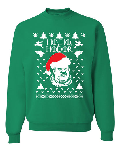 Unisex Graphic GoT Ugly Xmas Crewneck Sweater, "Ho Ho Hodor" Ugly Christmas Sweater Unisex Crewneck Sweatshirt