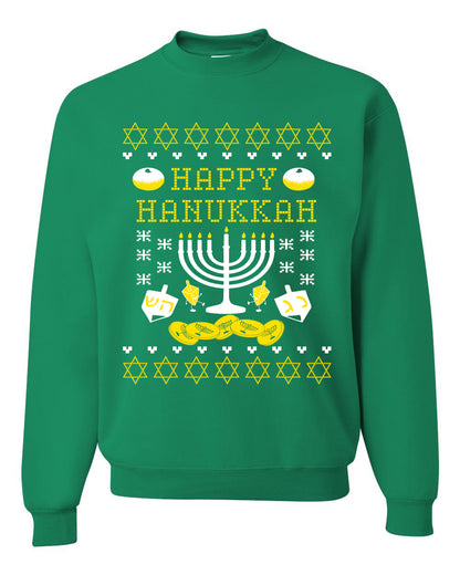Men's Graphic Ugly Xmas Sweater, T-Shirt, Happy Hanukkah Ugly Christmas Sweater Unisex Crewneck Sweatshirt