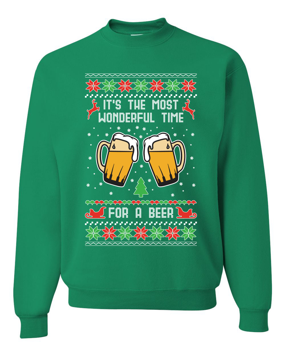 Men's Ugly Christmas Sweater Long Sleeve Shirt, "It's The Most Wonderful Time for a Beer" Ugly Christmas Sweater Unisex Crewneck Sweatshirt