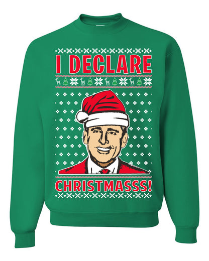 Unisex Ugly Xmas Graphic Crewneck Sweater Sweatshirt Office TV Michael Scott I Declare Christmasss Ugly Christmas Sweater Unisex Crewneck Sweatshirt