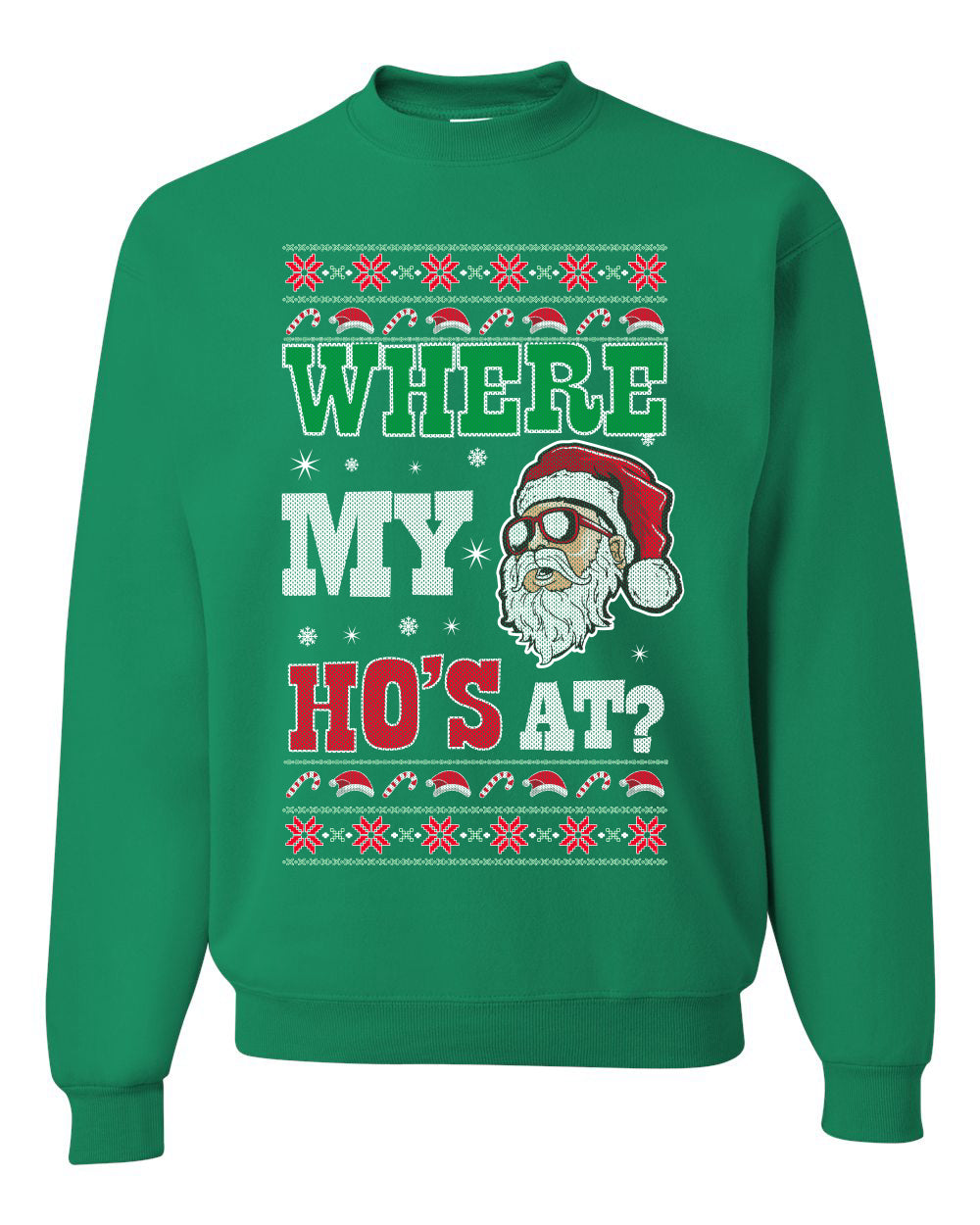 Women's Graphic Ugly Sweater for Christmas Long Sleeve Shirt Wild Bobby "Where My Hos at Santa?" Ugly Christmas Sweater Unisex Crewneck Sweatshirt