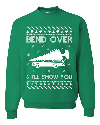 Unisex Ugly Xmas Sweater Graphic T-Shirt, "Bend Over and I'll Show You", Wild Bobby  Ugly Christmas Sweater Unisex Crewneck Sweatshirt