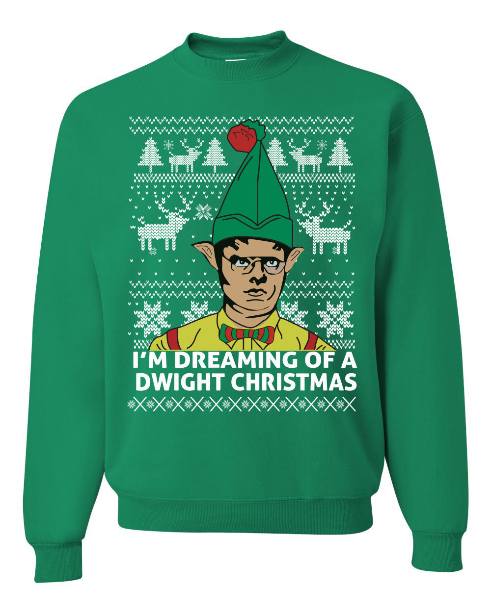 Funny Graphic Shirt Ugly Xmas Holiday Sweater Sweatshirt Women's The Office Schrute "I'm Dreaming of a Dwight Christmas" Wild Bobby Ugly Christmas Sweater Unisex Crewneck Sweatshirt