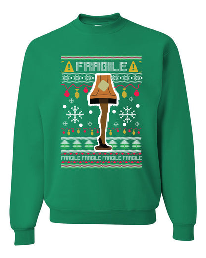 Men's Funny Ugly Xmas Holiday Sweater Long Sleeves Wild Bobby's Fragile Leg Lamp Ugly Christmas Sweater Unisex Crewneck Sweatshirt