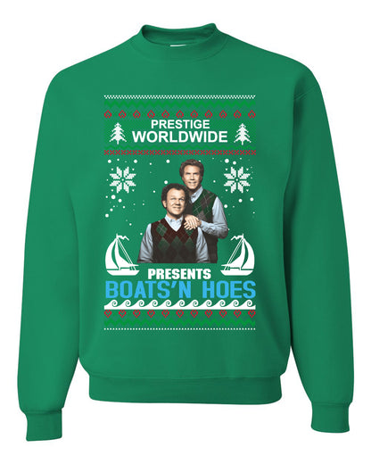 Prestige Worldwide Boats N' Hoes Step Brothers, Christmas Gifts, Funny Xmas Gift Idea, Ugly Christmas Sweater Unisex Crewneck Sweatshirt