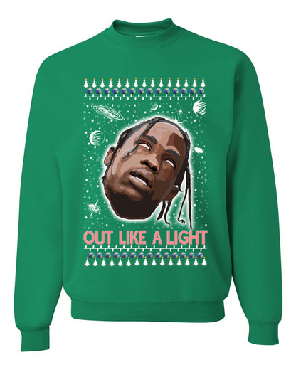 Out Like a Light, Christmas Gifts, Funny Xmas Gift Idea, Ugly Christmas Sweater Unisex Crewneck Sweatshirt