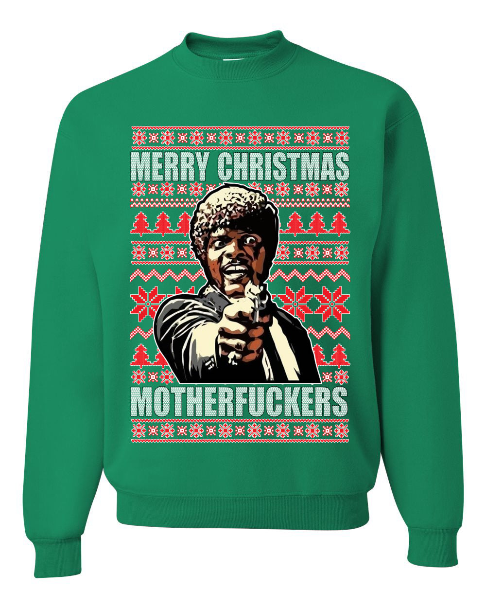 Unisex Graphic Ugly Xmas Sweater Crewneck Sweatshirt, Merry Christmas Motherfuckers Ugly Christmas Sweater Unisex Crewneck Sweatshirt