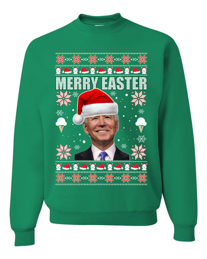 Funny Ugly Xmas Holiday Sweater Sweatshirt Graphic Crewneck Joe Biden Merry Easter Ugly Christmas Sweater Unisex Crewneck Sweatshirt